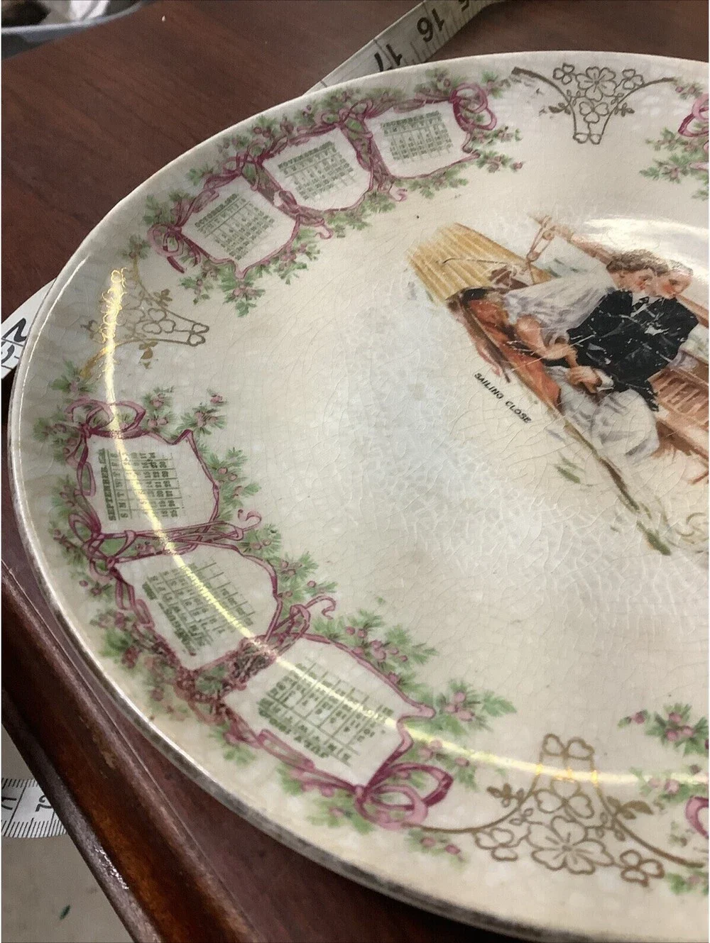 1910 Dresden China Advertising Calendar Plate Sailing Close